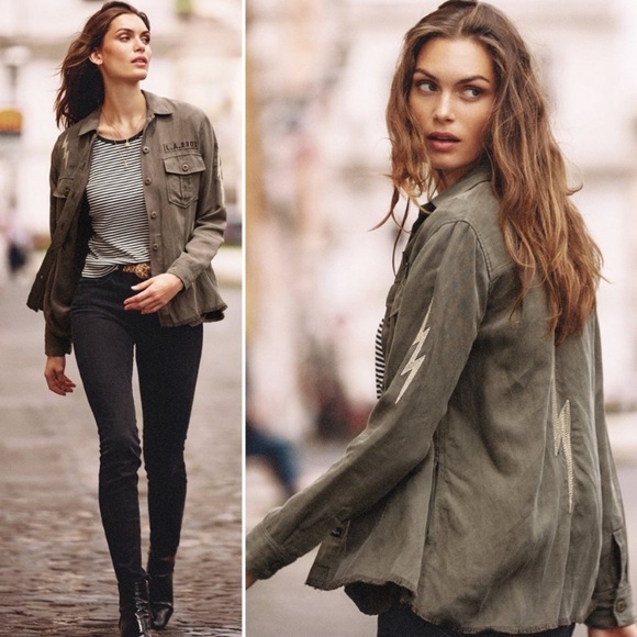 RAILS Loren Lightning Bolts Button Up Top Olive Green Women’s Size XS Lyocell - Picture 11 of 15